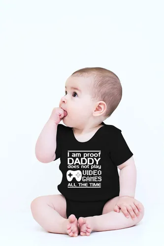 Vista 2 de CBTwear Proof Daddy Does Not Play Video Games All the Time – Ropa de bebé – Divertido body para recién nacido para niños y niñas