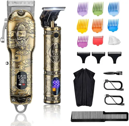 Vista 11 de Suttik Juego de cortapelos profesional para hombres, kit de peluquería y recortadora, afeitadoras eléctricas de aluminio para hombres con estuche