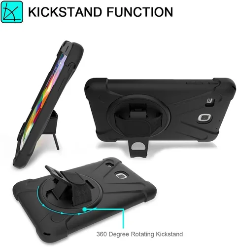 Vista 5 de Funda para Samsung Galaxy Tab E 8.0, resistente híbrida, a prueba de golpes, con función atril y correa de mano para Samsung Galaxy Tab E 32GB