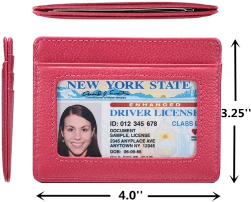 Vista 5 de KALMORE womens Credit Holder Genuine Leather Slim Minimalist Card Case Wallet, Black With Id Window