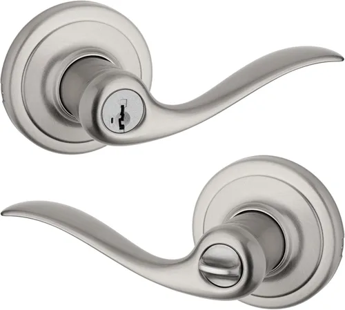 Vista 23 de Kwikset Tustin - Manija de puerta de entrada con cerradura y llave, palanca exterior reversible con cerradura segura, para entrada principal