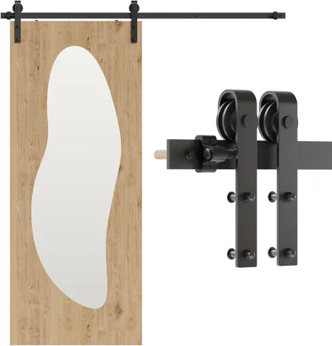 Vista 11 de CCJH Kit de herrajes para puerta de granero, pista deslizante de 4 pies, resistente para un solo panel de puerta de 24 pulgadas de ancho