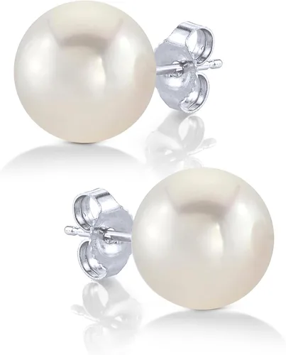 Vista 10 de The Pearl Source Real White Freshwater Pearl Stud Earrings for Women, AAA Grade Genuine Cultured Freshwater Pearls, Natural Pearl Jewelry, Classic