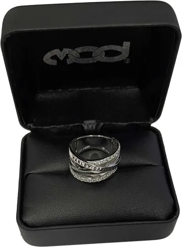 Vista 2 de Harley-Davidson Anillo de banda de cristal trenzado Bling H-D para mujer - Plata de ley