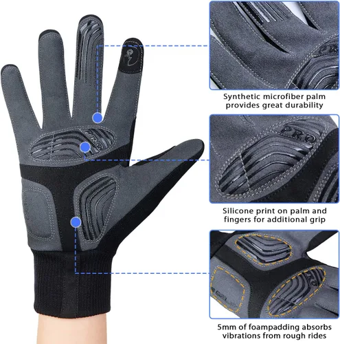 Vista 5 de Souke Sports Guantes de ciclismo de invierno para hombres y mujeres, guantes acolchados para pantalla táctil, resistentes al agua, resistentes al