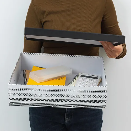 Vista 3 de SLPR Cajas de almacenamiento decorativas con tapas para decoración del hogar, juego de 3: almacenamiento de fotos en blanco y negro, cajas de cartón