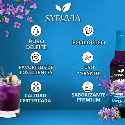 Vista 5 de Syruvia - Jarabe de café sin azúcar, jarabe con sabor a lavanda para bebidas, lattes y postres, 25.4 onzas líquidas