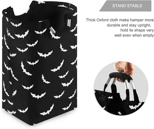 Vista 5 de Cesta de lavandería de 50 L para Halloween, diseño gótico, plegable, con asas acolchadas, impermeable, duradera, cesta de almacenamiento