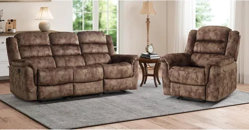 Vista 16 de EBELLO - Silla reclinable manual, sofá reclinable de tela suave con apoyabrazos y respaldo acolchado para sala de estar, dormitorio, color marrón