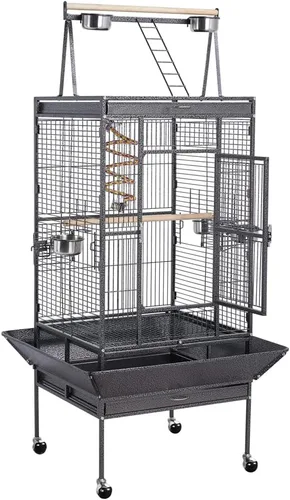 Vista 8 de Topeakmart Jaula grande para pájaros de loro de 61.5 pulgadas, selección de hierro forjado, color negro