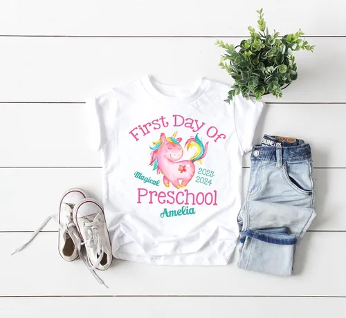 Vista 3 de Kindergarten Shirt First Day Of Kindergarten Shirt Personalized Toddler Shirt Preschool Shirt Unicorn Gift Kids Back to School Shirt