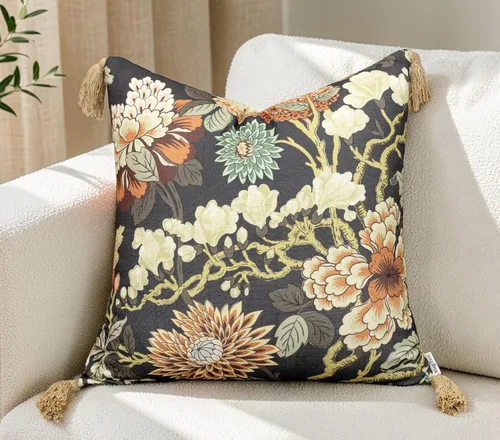 Vista 9 de Funda de almohada vintage con estampado floral de rosas de 20 x 20 pulgadas Ramo de rosas corales y rosas sobre flameado blanco roto, ribete