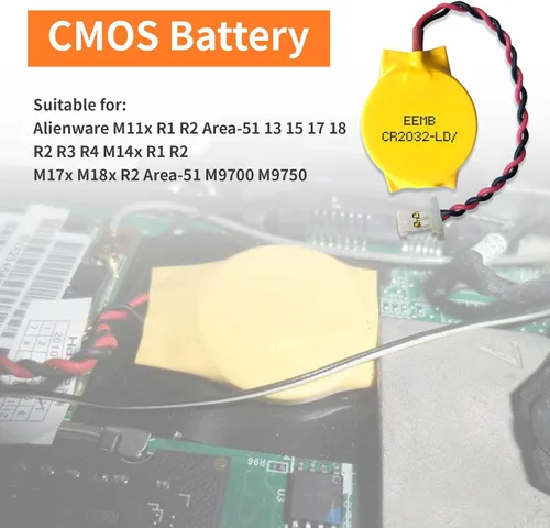 Vista 8 de EEMB Paquete de 10 baterías CMOS CR2032 de 3 V con cables de cable y conector MOLEX Batería de repuesto para computadora Alienware R1 M18 Area-51
