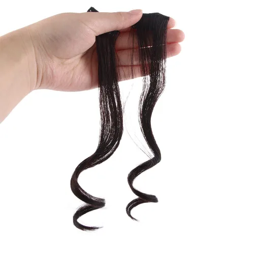 Vista 11 de Vctitil Flequillo de pelo falso para mujer, fleco lateral natural, fleco lateral largo, ondulado, rizado, clip en fleco lateral frontal (negro)