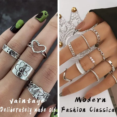 Vista 5 de IFKM 36 PCS Silver Plated Jewelry Set with 3 PCS Necklace 12 PCS Bracelet 7 PCS Ear Cuffs Earring 14 Pcs Knuckle Rings for Women Girls Valentine