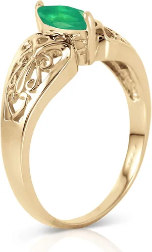Vista 3 de Galaxy Gold GG Anillo de filigrana de oro amarillo de 14 quilates con esmeralda natural en forma de marqués