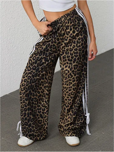 Vista 3 de Floerns Pantalones de pierna ancha con estampado de leopardo a rayas Y2K Marrón oscuro