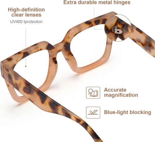 Vista 5 de AQWANO Oversized Square Reading Glasses Women, Blue Light Blocking Computer Glasses, 3-Pack Fashion Large Frame Readers