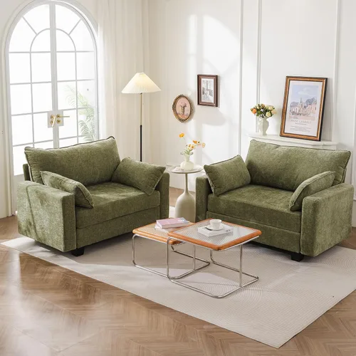 Vista 6 de Sofá de dos plazas de 53'' con almacenamiento en todos los asientos, sofá seccional modular con asiento profundo, cómodo sofá de gran