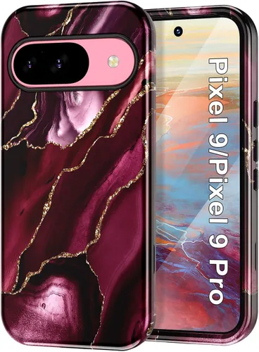 Vista 30 de Btscase Funda para Google Pixel 9 Pro 2024 [grado militar a prueba de golpes] elegante patrón de mármol delgado protector 3 capas de policarbonato