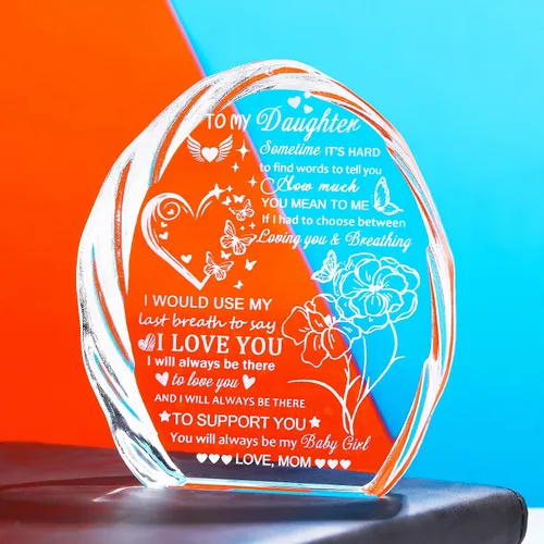 Vista 6 de Regalos para hija de mamá papá, regalos de cumpleaños para el día de la madre para hija adulta, recuerdos de cristal para mi hija, regalo