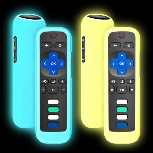 Vista 10 de Funda protectora de silicona para Roku, compatible con todos los controles remotos de TV Roku que brilla en la oscuridad, color azul y verde