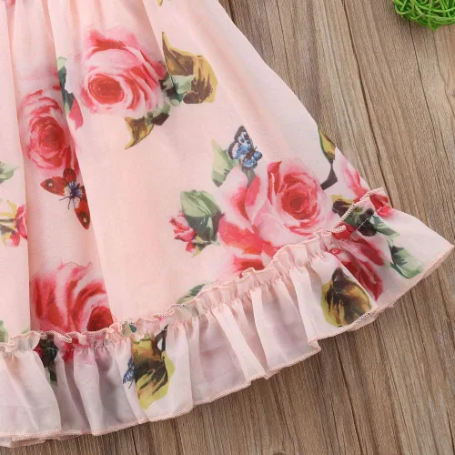 Vista 7 de Vestido de princesa con volantes y estampado de flores para niñas pequeñas