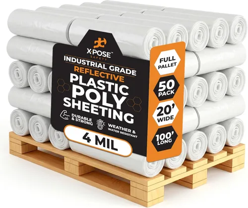 Vista 24 de Xpose Safety Láminas de plástico transparente – Rollo de 10 x 100 pies – Hoja de polietileno resistente de 3.4 mil – Impermeable, a prueba de polvo