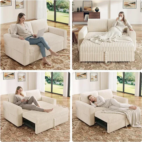 Vista 4 de HONBAY Sofá cama modular extraíble, sofá biplaza de pana, sofás para sala de estar, beige