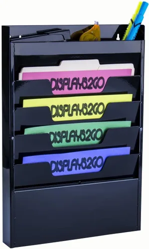 Vista 4 de Displays2go Estante de pared de oficina para carpeta de archivos o revista Blanco