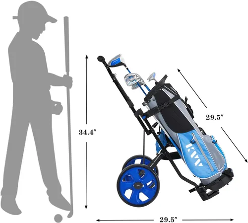 Vista 3 de KVV Carrito de golf junior de 2 ruedas para 3-10 años de edad, soporte superior ajustable