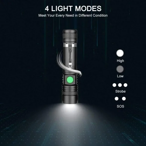 Vista 6 de Hoxida Linterna táctica LED, linterna LED recargable súper brillante de 2000 lúmenes altos, linterna LED de bolsillo con clip, IPX6 impermeable