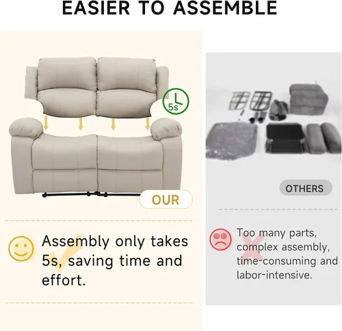 Vista 9 de Sofá reclinable de dos plazas de cuero, sofá reclinable de 2 plazas para sala de estar, sofá para cine en casa (Sofá de dos plazas, Beige)