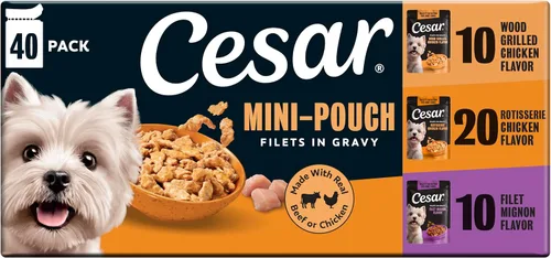Vista 14 de Cesar Mini-Pouch - Alimento húmedo para perros, sabor a carne Angus, 1.76 onzas, 20