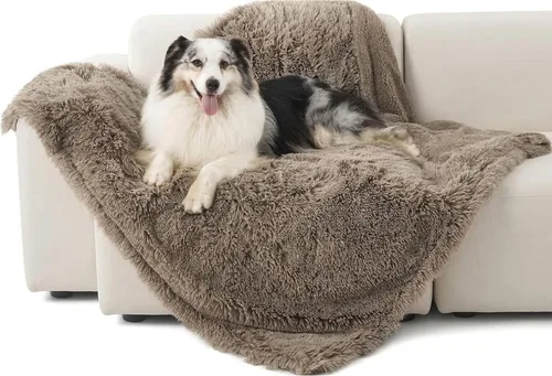 Vista 27 de Bedsure Mantas impermeables para perros grandes, piel sintética esponjosa, 50 x 60 pulgadas Plush Fuzzy Reversible Pet Blankets for Couch and Dog