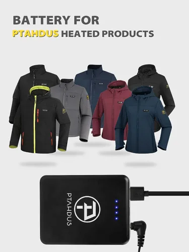 Vista 4 de PTAHDUS Batería de 7.4 V con cargador de batería recargable de 5000 mAh para chaquetas con calefacción, sudaderas con capucha y chalecos