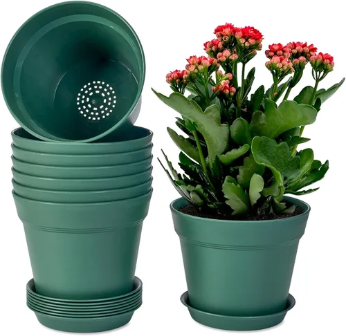 Vista 8 de homenote Macetas de plantas, macetas de 6/7.5 pulgadas para plantas, macetas de plástico para interior con múltiples agujeros de drenaje y bandejas