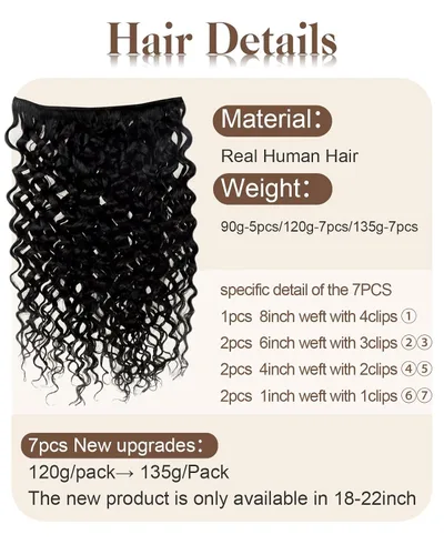 Vista 42 de Hetto . Extensiones de cabello humano rizado con clip, color #1 negro azabache, extensiones de cabello humano ondulado natural para cabeza completa