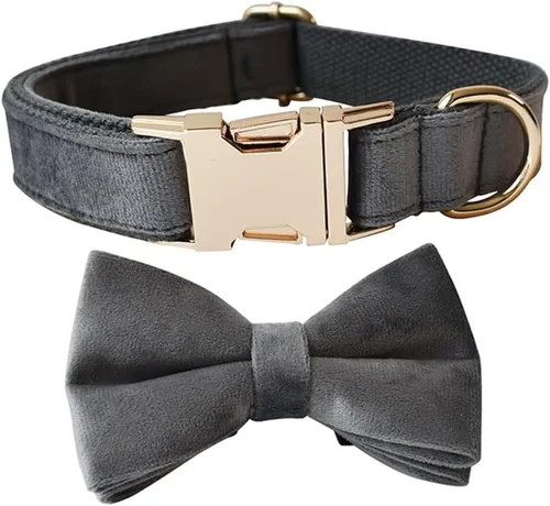 Vista 19 de Love Dream Collar de perro Bowtie de terciopelo, con hebilla de metal desmontable, suave, cómodo, ajustable, para perros pequeños, medianos