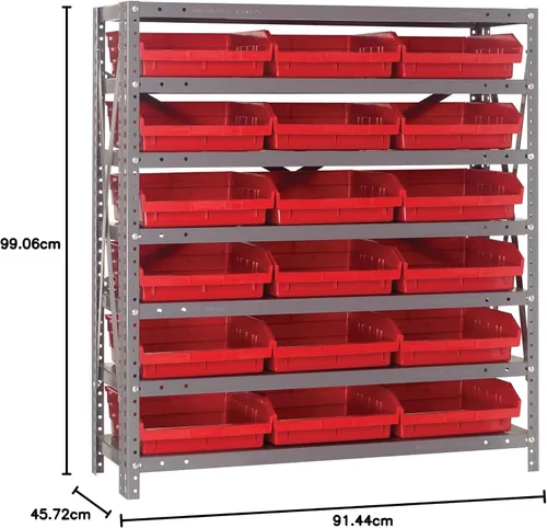 Vista 359 de Quantum QSBU-245BK Heavy Duty Shelving Unit with (7) Shelves and (24) QUS245 Black Bins for Garage Warehouse Storage Distribution 400 lb Load