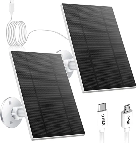 Vista 11 de Panel solar de 5 W para cámara de seguridad, panel solar con puerto micro USB y USB-C para cámara de batería recargable de 5 V CC al aire libre