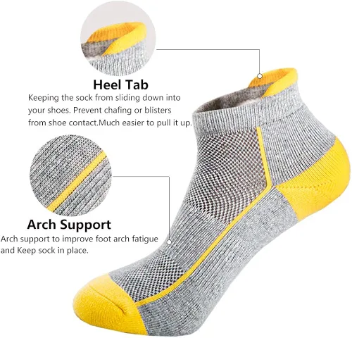Vista 2 de J.WMEET Mens Low Cut Ankle Athletic Socks Cotton Mesh Cushioned Running Ventilation Sports Tab Socks