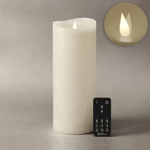 Vista 12 de Juego de velas sin llama Softflame - 5,7 cm x 10,7 cm, blanco, set de 2 - Vela de pilar con llama parpadeante y en movimiento, incluye control