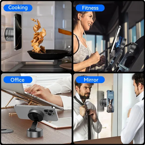 Vista 6 de XO Simple is Beauty Soporte magnético para teléfono con succión al vacío, retráctil, con ventosa fuerte, manos libres, soporte plegable para Gris