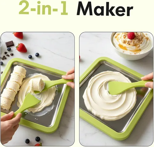 Vista 4 de Kit de máquina de helado enrollado – Haz helado en casa en minutos, divertido postre de bricolaje para niños y familia, incluye 2 espátulas