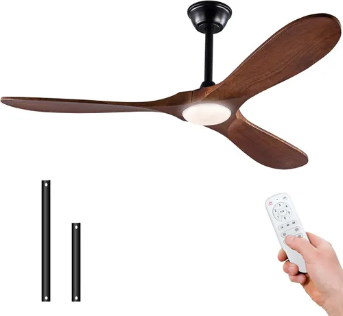 Vista 15 de Ventiladores de techo negros de 42 pulgadas con luces y control remoto, luz LED regulable, 3 cuchillas de madera, función de memoria, motor CC