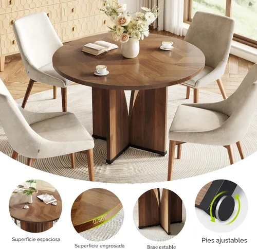 Vista 6 de LITTLE TREE Mesa de comedor redonda de 39 pulgadas para 4, mesa de cocina rústica con pedestal estable en forma de X, mesa de comedor