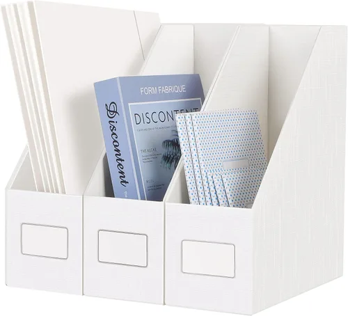 Vista 8 de JiaWei - Portarevistas negros, 3 paquetes de resistente estante de cartón, caja de archivo de organización de escritorio para estantes y escritorio