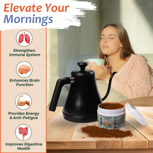 Vista 4 de Ambica Café molido de hongos instantáneos, orgánico USDA con diez café de hongos con melena de león, reishi, cordyceps y chaga para apoyo