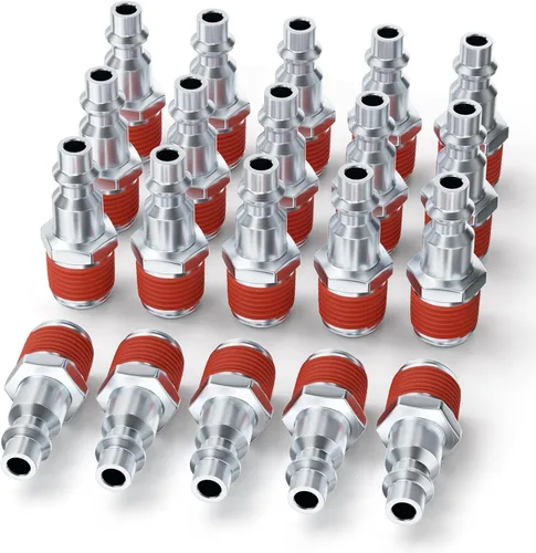 Vista 8 de GASHER Enchufe de aire industrial macho NPT de 1/4 pulgadas, tapones neumáticos 300PSI (paquete de 20)